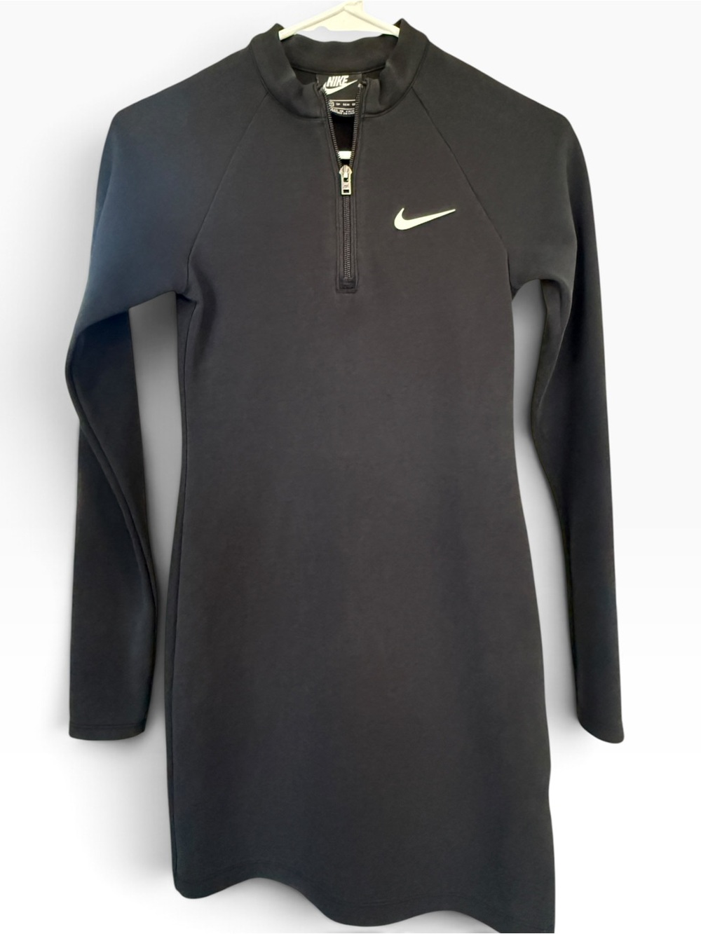 Nike Black Long Sleeve Half-Zip Sport Dress with White Swoosh - Picture 3 of 9